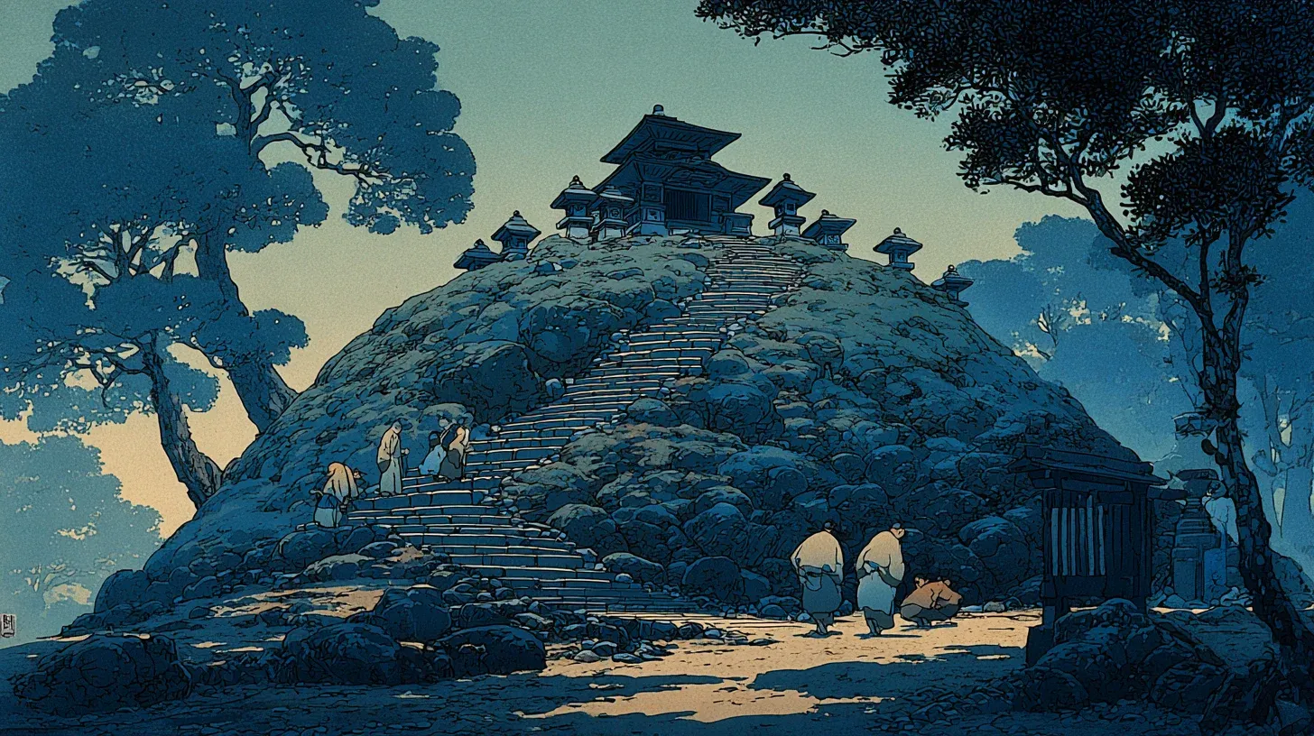 An Edo-period Fuji-zuka — a miniature Mount Fuji built from volcanic rock so that anyone could complete the pilgrimage