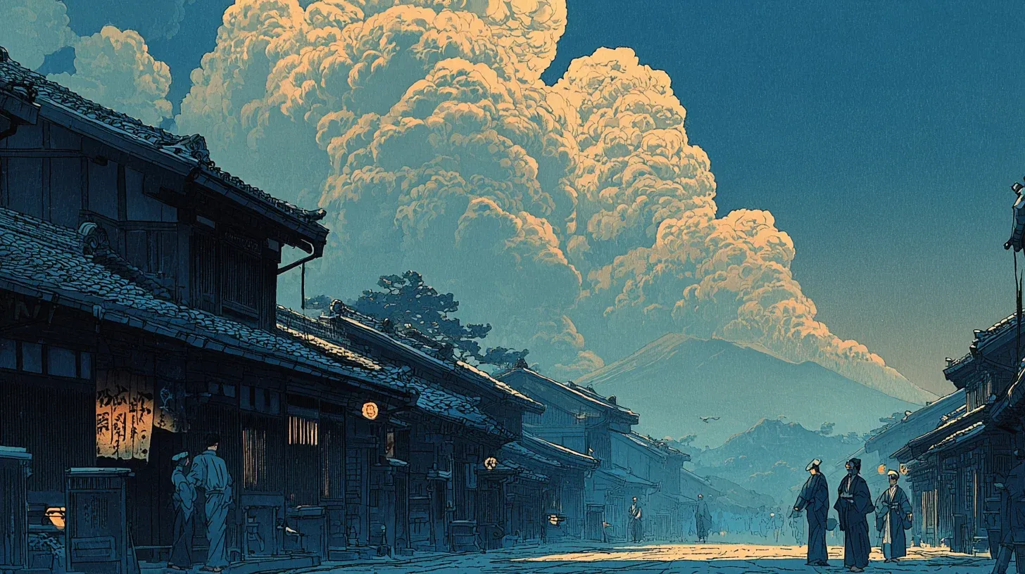 The 1707 Hōei eruption — volcanic ash darkened the midday sky over Edo, 100 kilometers away