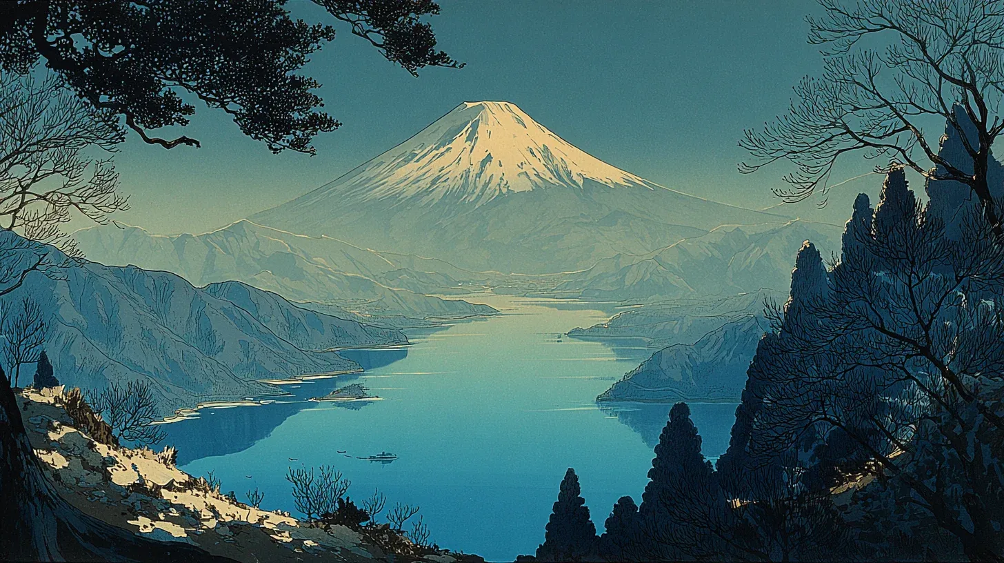 Mount Fuji seen from Lake Motosu — the same view used on the Japanese 1,000-yen bill