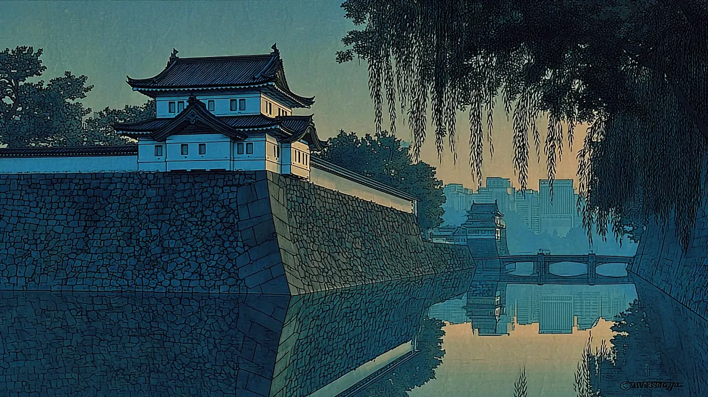 Tatsumi-yagura watchtower of Edo Castle reflected in the Kikyō moat — surviving stonework of what was once the largest castle ever built